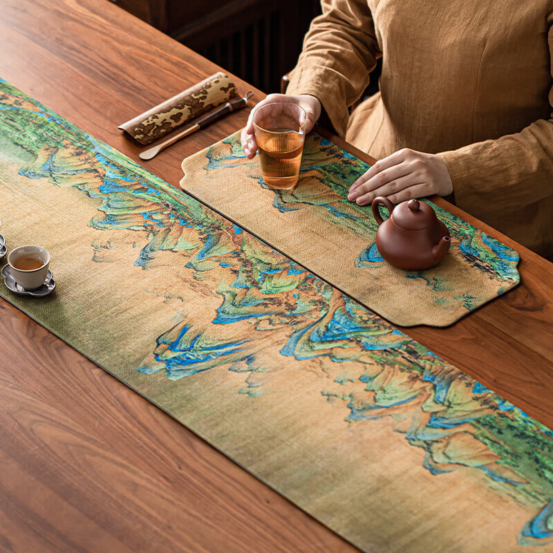 AVIVI Chinese-Style Waterproof Tea Mat - Thousand Miles of Rivers