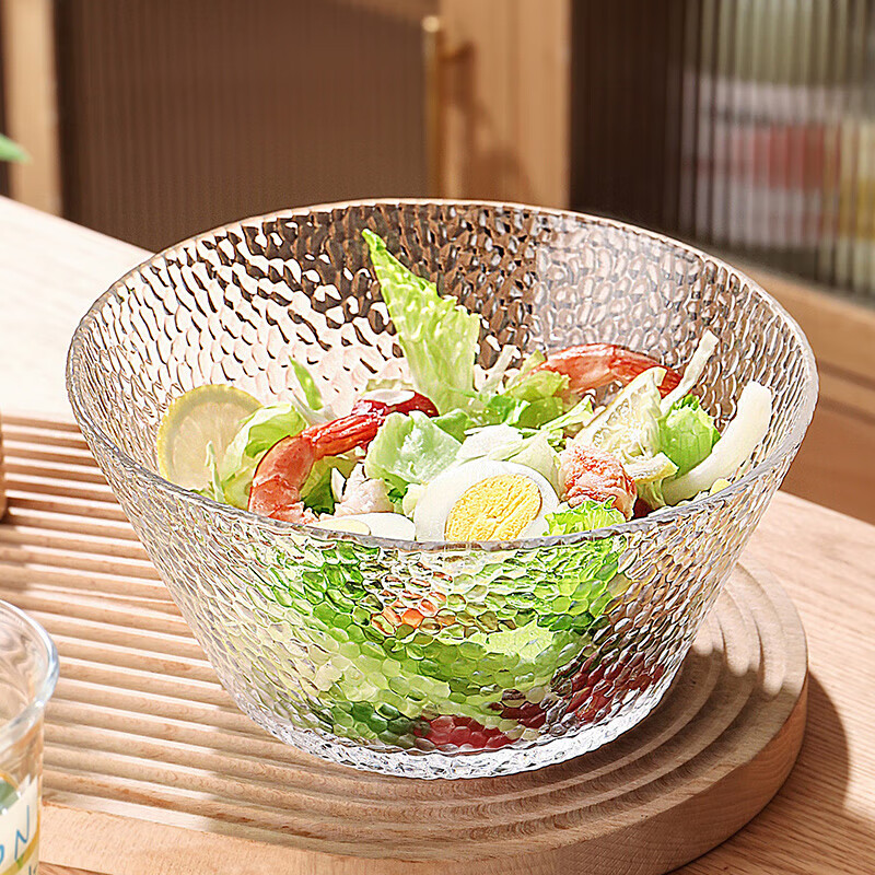 CRISTALGLASS Hammered Glass Salad Bowl, Large 900ml Transparent Dish