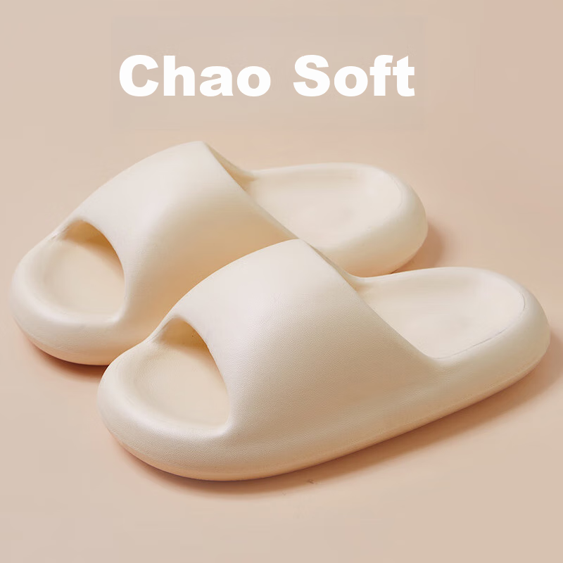 GUOLUOFEI Cream Yellow Summer Squishy EVA Slippers for Men & Women, Thick-Soled Anti-Slip Sandals (Size 38-39)