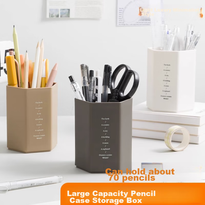 Three Years Two Classes Hexagonal Pen Holder - Beige Multi-Functional Desk Organizer