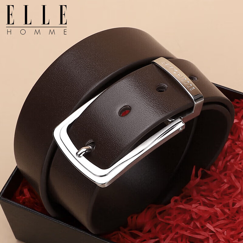 ELLE HOMME Business Cowhide Leather Belt with Stainless Steel Buckle