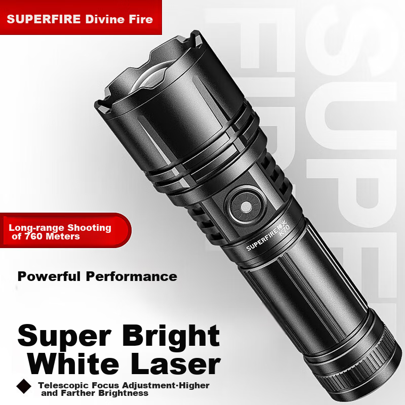 SupFire K70 20W Zoomable Flashlight with 760m Range - Ultra-Bright Outdoor Light