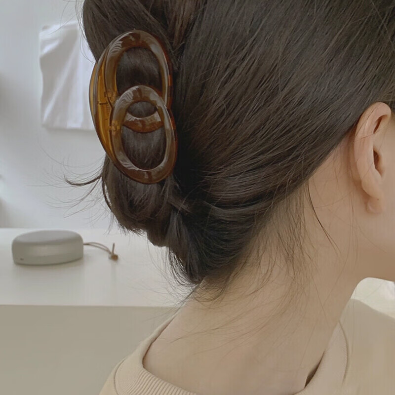 Xiangwan Amber Double-Ring Hair Clip - Elegant Shark Claw for Women, Japanese/Korean Style Ponytail Maker
