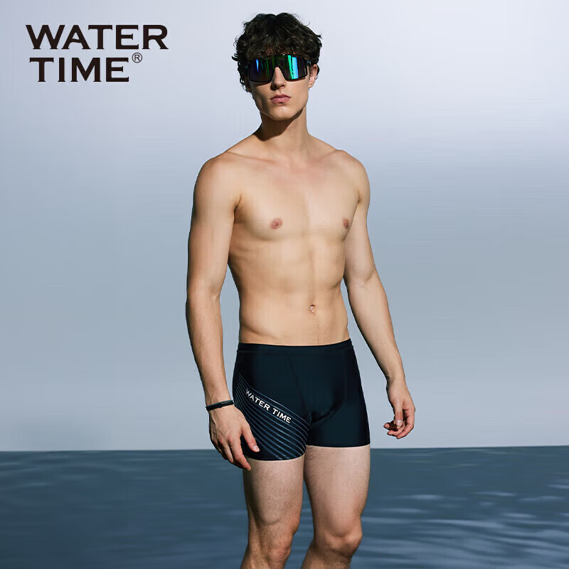 WATERTIME Men's Quick-Dry Boxer Swim Shorts for Hot Springs & Training - 2XL Black-Gray