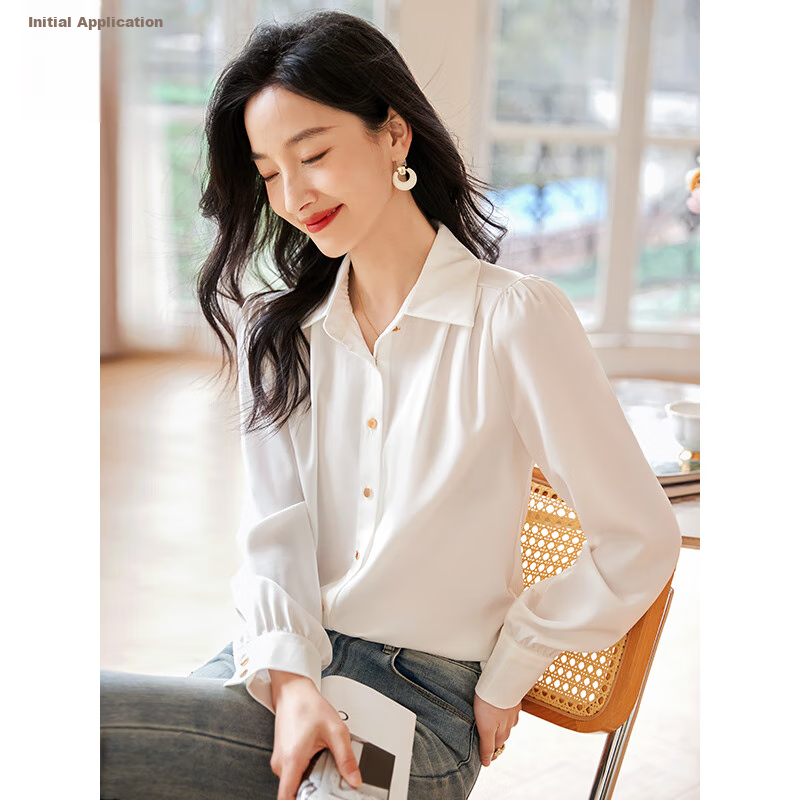 Chushen Women's Long-Sleeve Shirt - Elegant Workwear Top in White (XL)