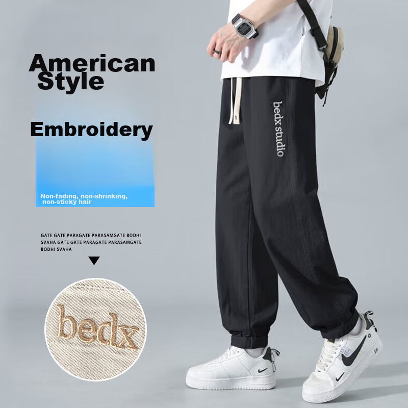 Dingfengbaoluo Japanese-American Cargo Pants for Men - Pure Cotton Autumn Embroidered Casual Trousers