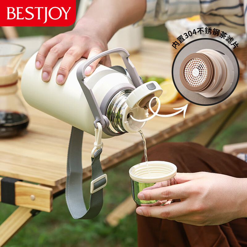 FUGURNG BESTJOY Insulated Mug with Sports Handle - 1500ml Black Stainless Steel Cold Cup