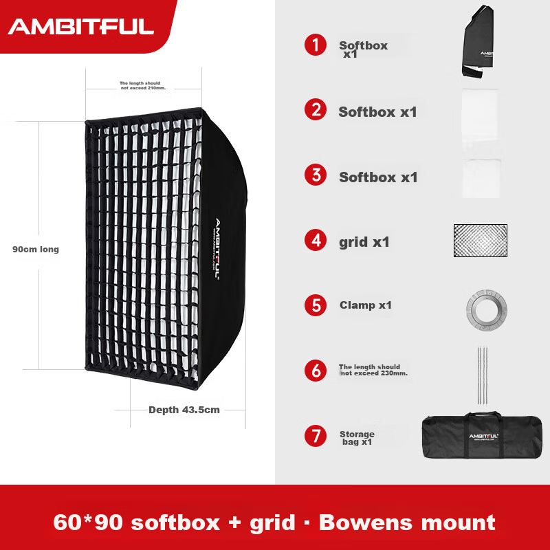 AMBITFUL Square Softbox with Grid - 60x90cm