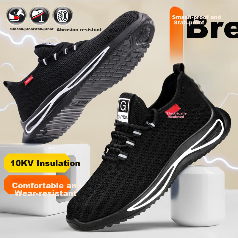 JUNBU Men's Electrician Safety Shoes - Insulated, Anti-Smash, Lightweight Work Boots