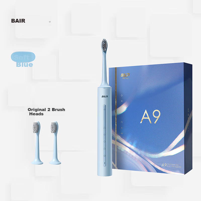 Baier A9 Sonic Electric Toothbrush with Soft Bristles & 2 Heads - Rechargeable for Adults (Soft Blue)