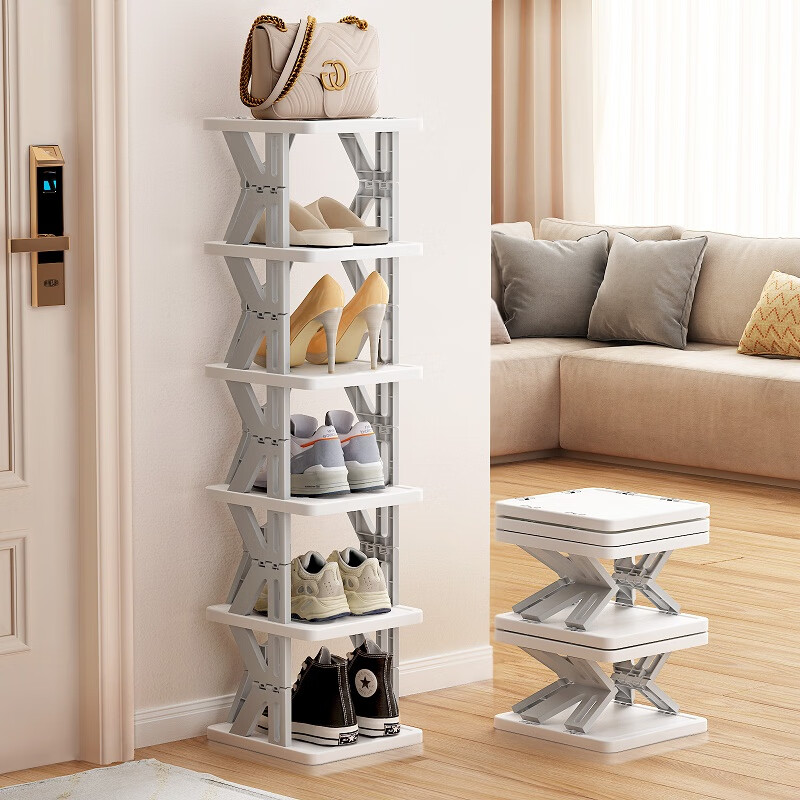 ANERYA 6-Layer Foldable Shoe Rack with Checkered Design – Space-Saving Storage Cabinet for Entryways