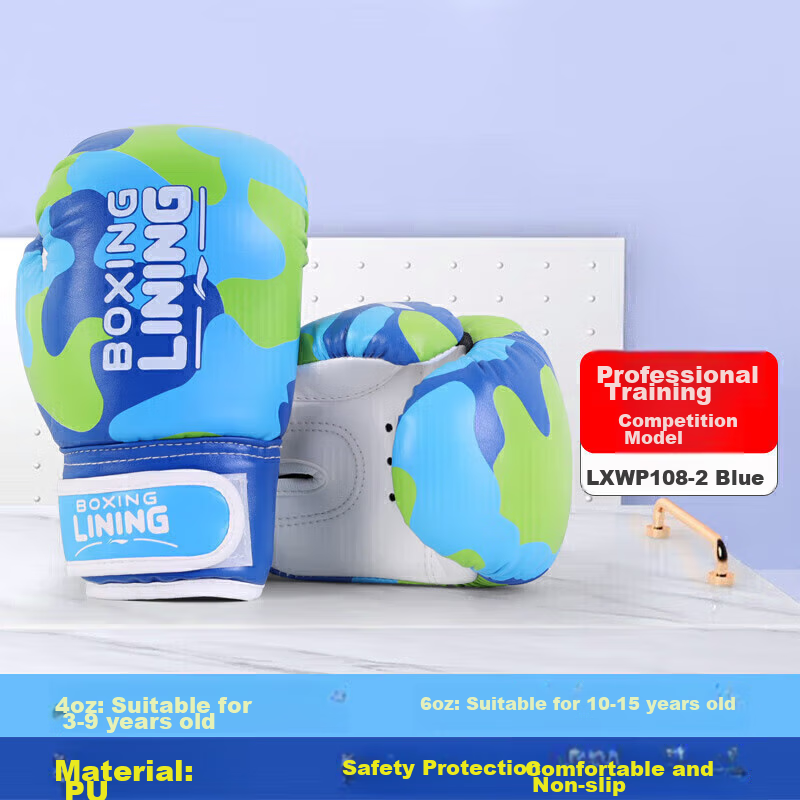 LI-NING Kids' Boxing Gloves 6oz - Durable Training Gear for 3-15 Years