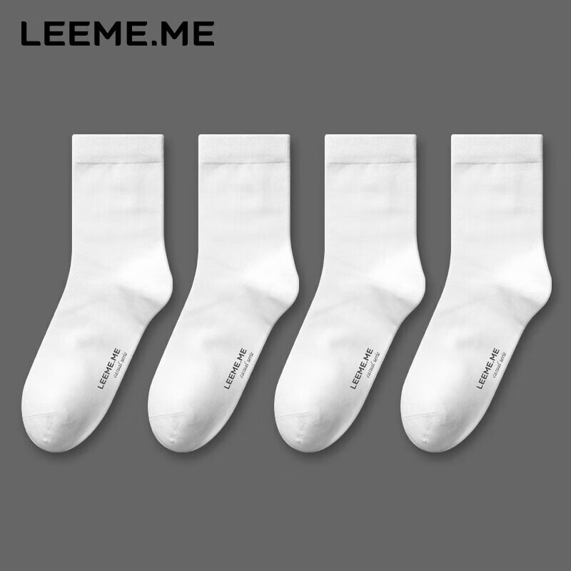 LEEME.ME Men's Anti-Odor Mid-Calf Socks 4 Pack White