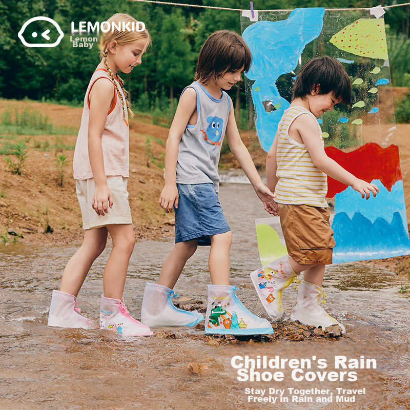 Lemonkid Kids' Waterproof Rain Boot Covers - Non-Slip, Durable, Wei'er Pink (XL)