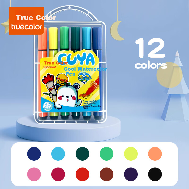 TRUECOLOR 12-Color Large Capacity Washable Watercolor Markers