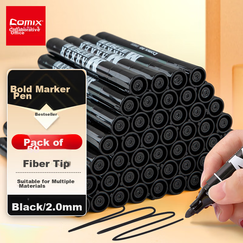 COMIX Black Thick Tip Marker Pen 50-Pack