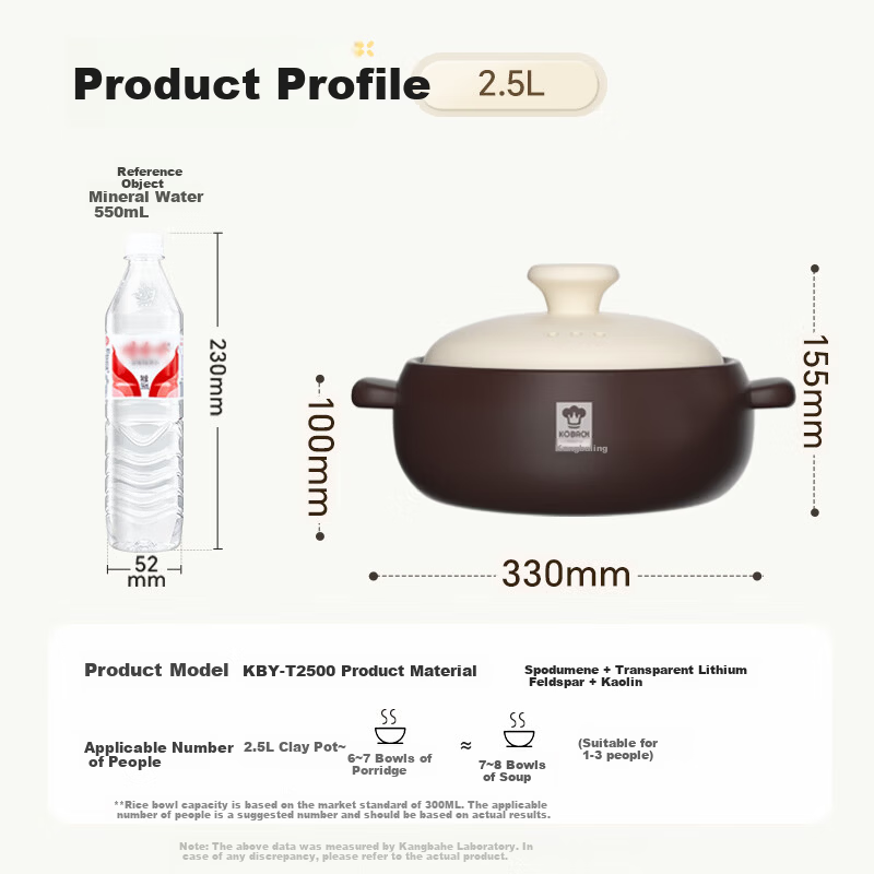 KOBACH 2.5L Ceramic Clay Pot for Cooking & Soup