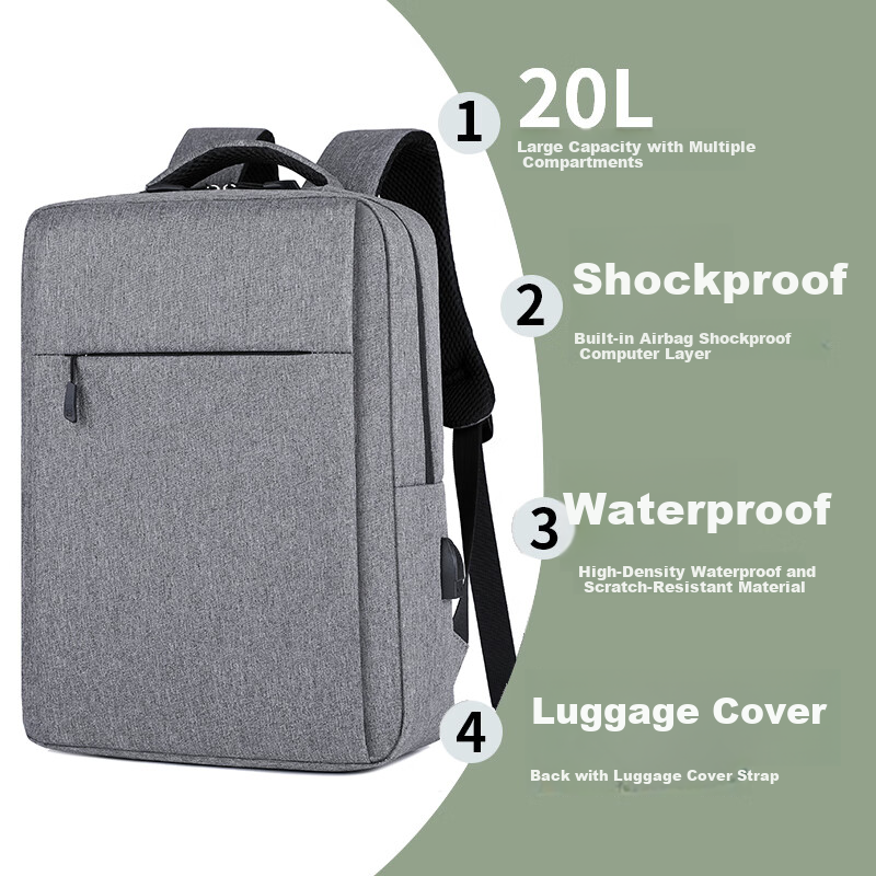 BRINCH Business Laptop Backpack for Men Women 15.6-Inch