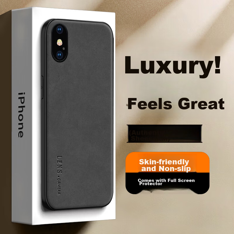 SHIYONG iPhone XS Max Case - Ultra-Thin Leather Cover with Full Lens Protection