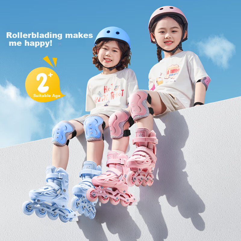 Pike Roller Skates for Children, Inline Skates with Protective Gear Set, Pink, Size S