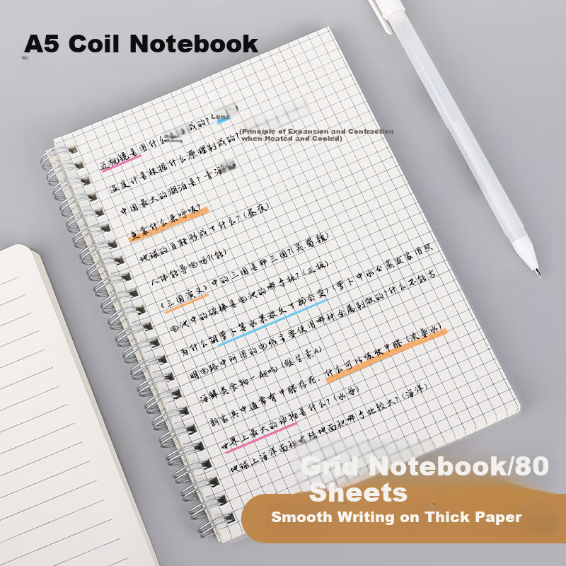 Touch Fish Thick Spiral Notebook with Grid Lines A5