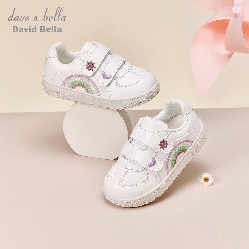 DAVE & BELLA Canvas Toddler Shoes, Soft White Sneakers for Girls