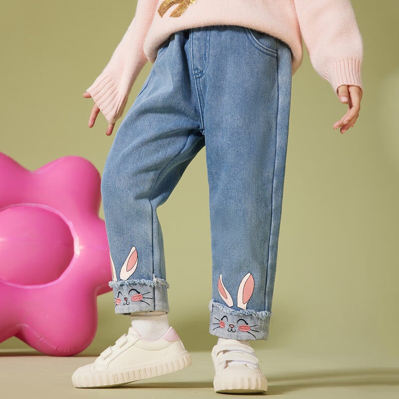 ASK JUNIOR Girls' Sweet Rabbit Print Jeans Blue 130