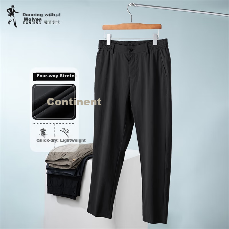 DANCING WOLVES Elastic Waist Casual Trousers for Men