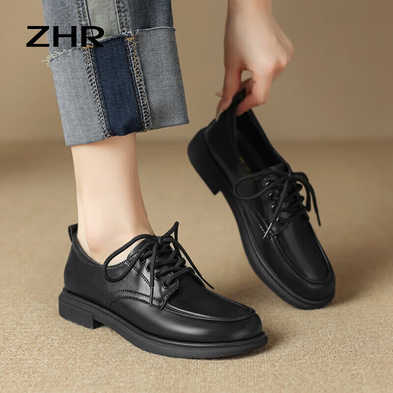 ZHR Women's Chunky Heel Loafers - Retro Round Toe