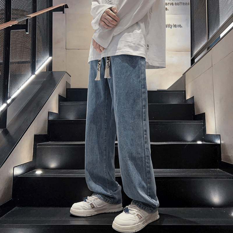 Dingfengbaoluo Men's Vintage Straight-Leg Jeans
