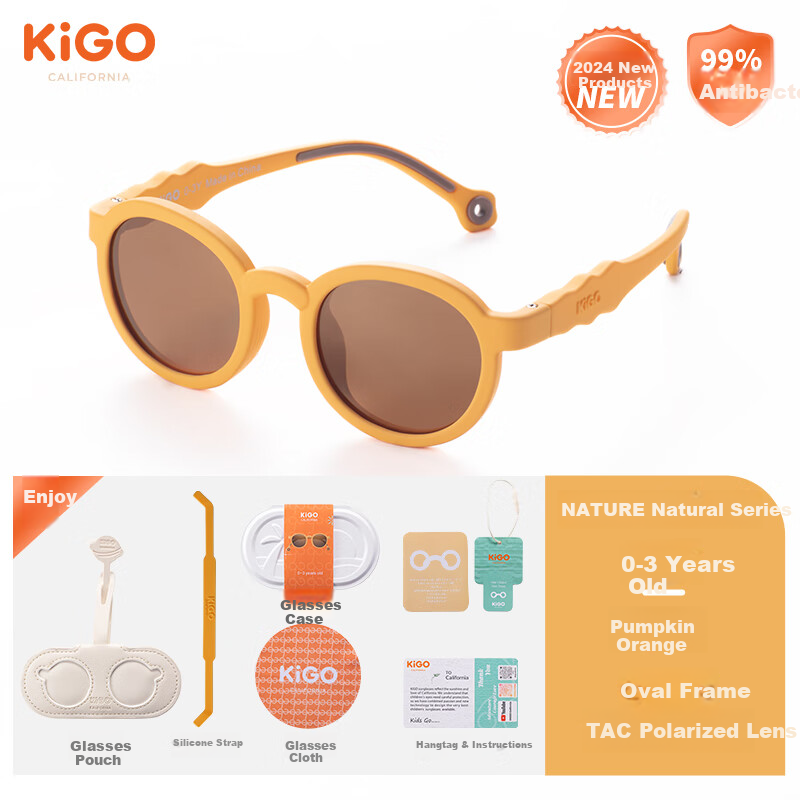 Kigo 2024 Baby Polarized UV Sunglasses Pumpkin Orange 0-3 Years