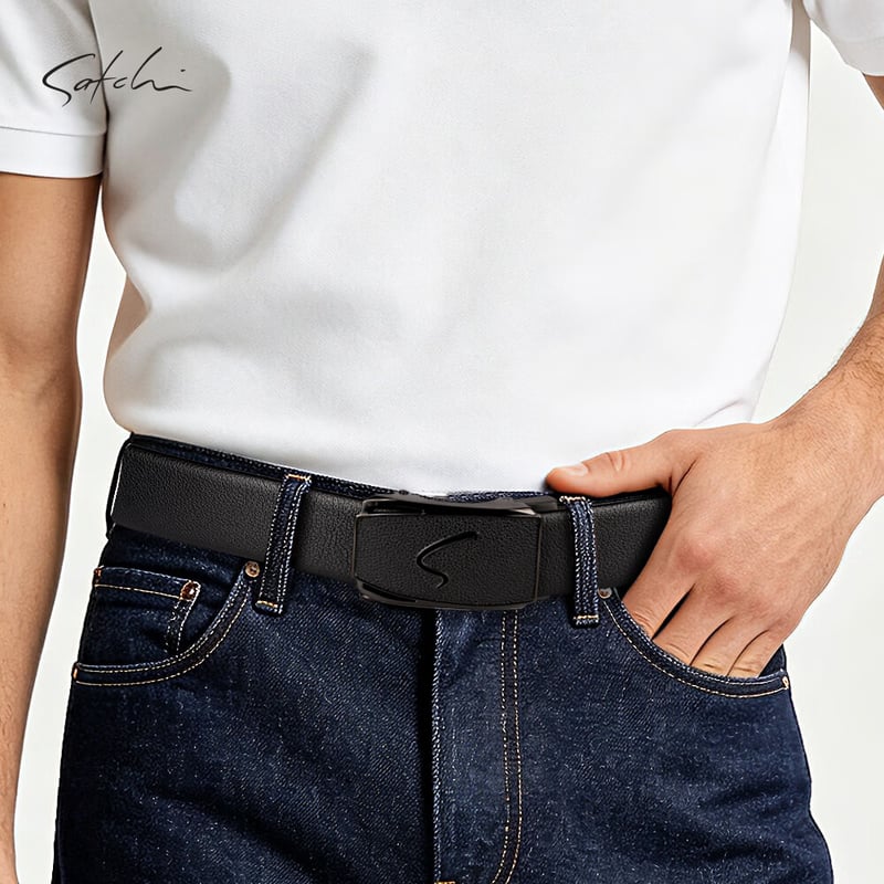 Satchi Men's Luxury Cowhide Belt with Auto Buckle