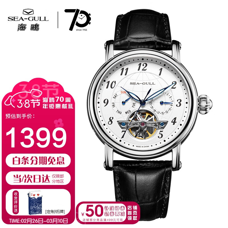 Seagull Men's Automatic Mechanical Watch with Skeleton Tourbillon