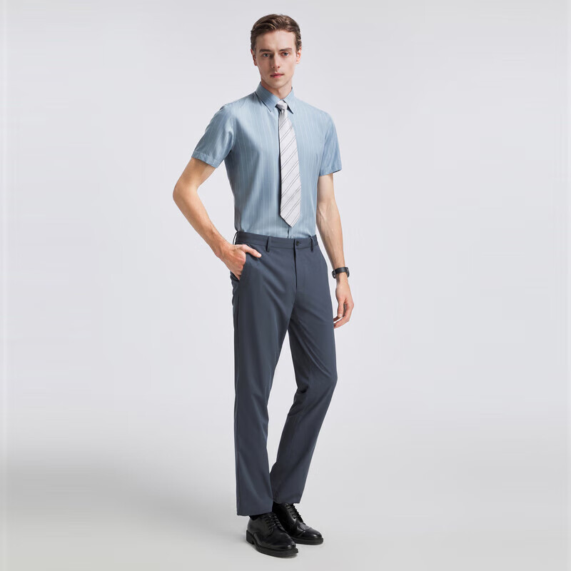 YOUNGOR Men's Summer Blue Striped Shirt