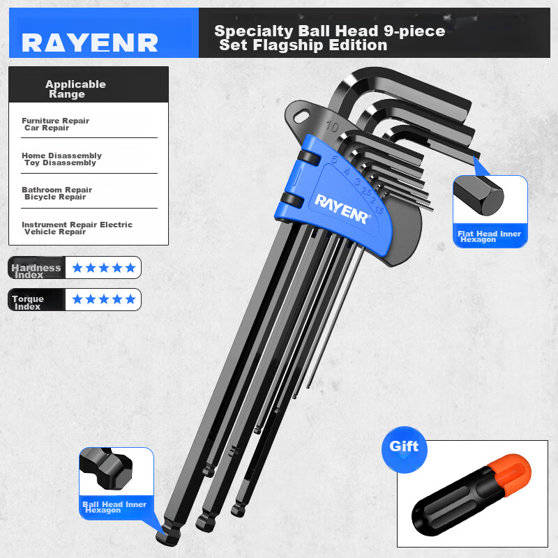 Ruineng Ball-End Hex Key Set - 9-Piece Premium Tool Kit