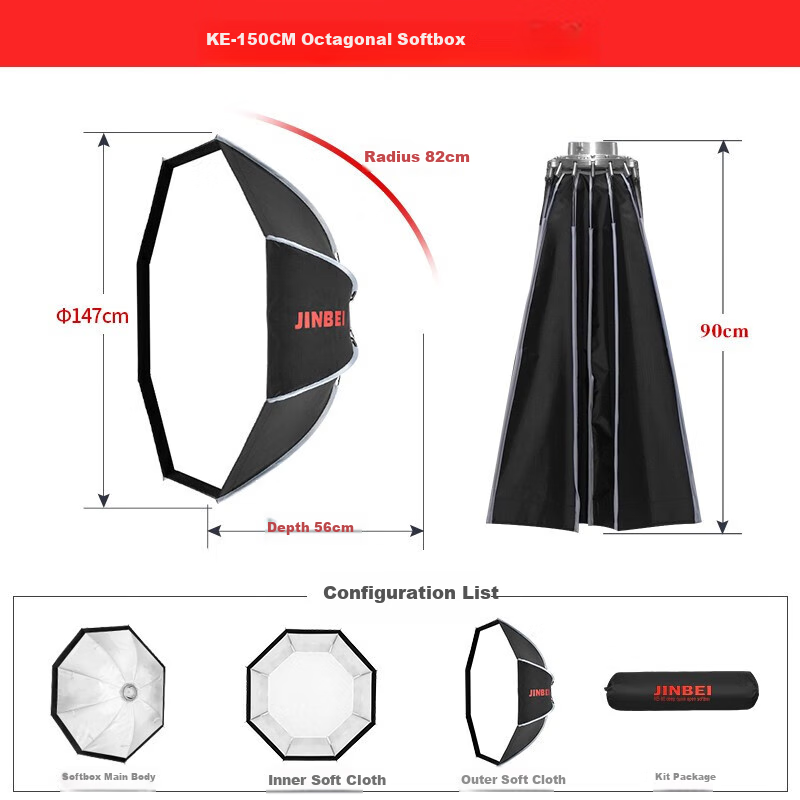 JINBEI KE100 Octagonal Softbox for Studio Lighting