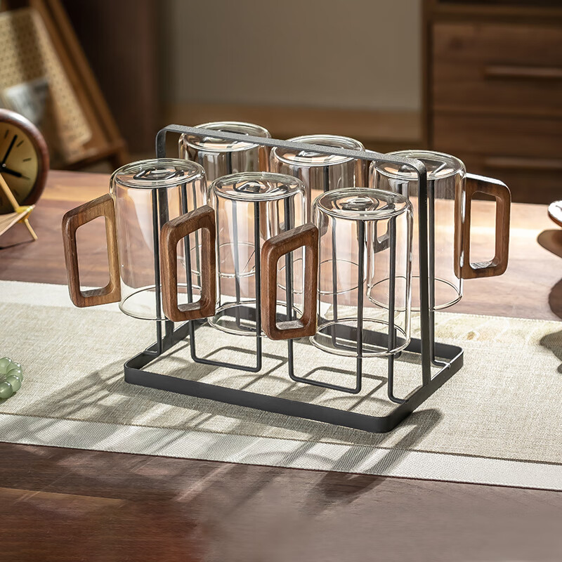CRISTALGLASS Wooden Handle Glass Cup Set