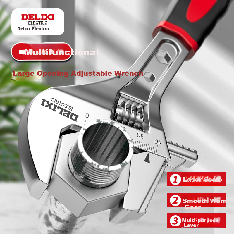 DELIXI ELECTRIC 18-Inch Adjustable Wrench - Multi-Functional Wide-Mouth Tool
