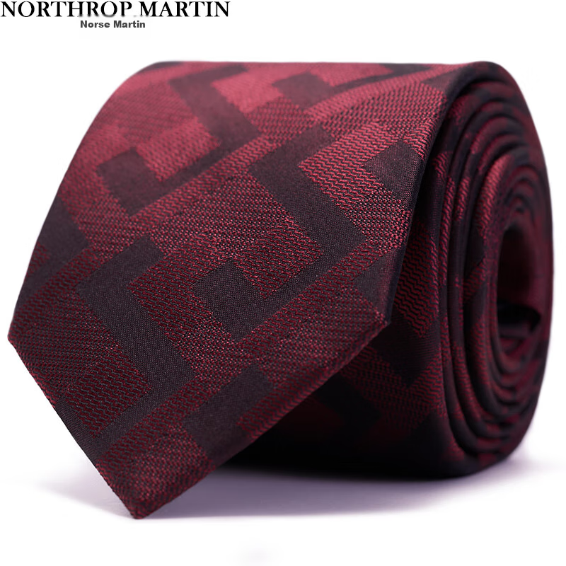NORTHROP MARTIN Dark Red Silk Tie - Hand-Tied Formal Groom Tie