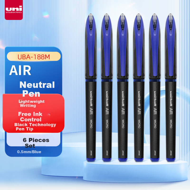 Uni Uni-Ball AIR High-Tech Blue Gel Pen, 0.5mm, 6 Pieces