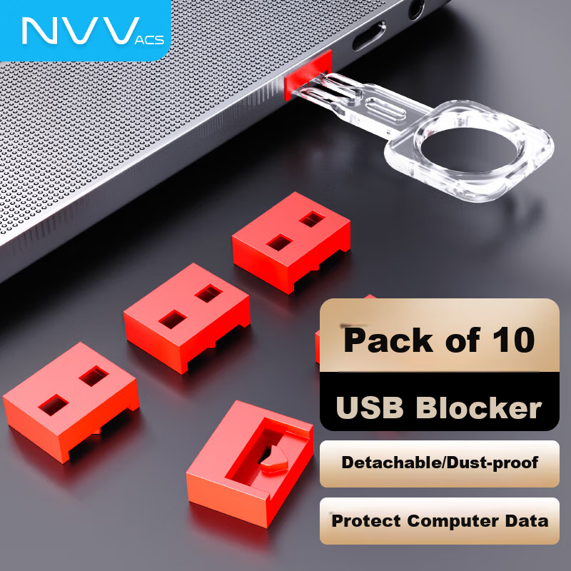 NVV USB Security Lock - 10-Piece Dust Cover Set for Laptop Ports