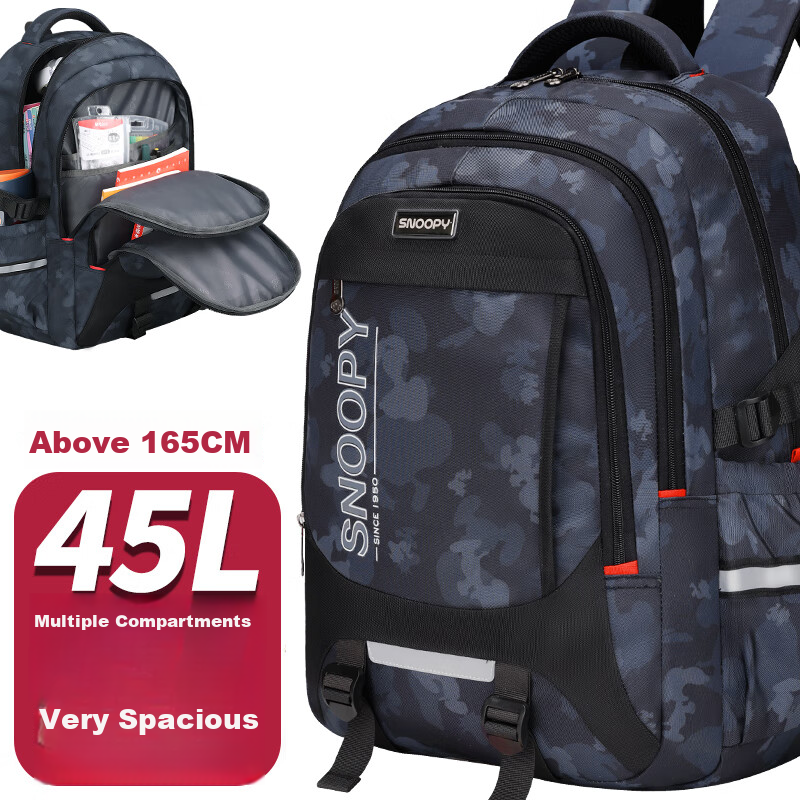 SNOOPY - Camo Gray Backpack for High School Boys