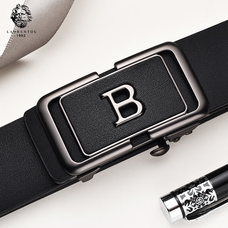 LAORENTOU Men's Genuine Leather Belt - Gun Black