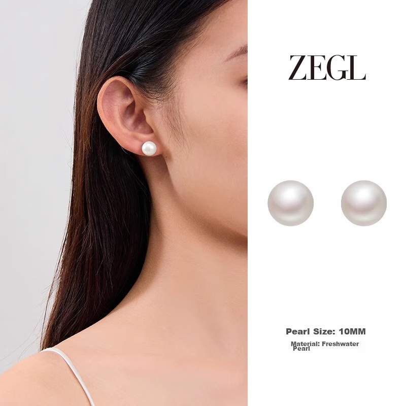 ZEGL Freshwater Pearl Stud Earrings - 925 Sterling Silver