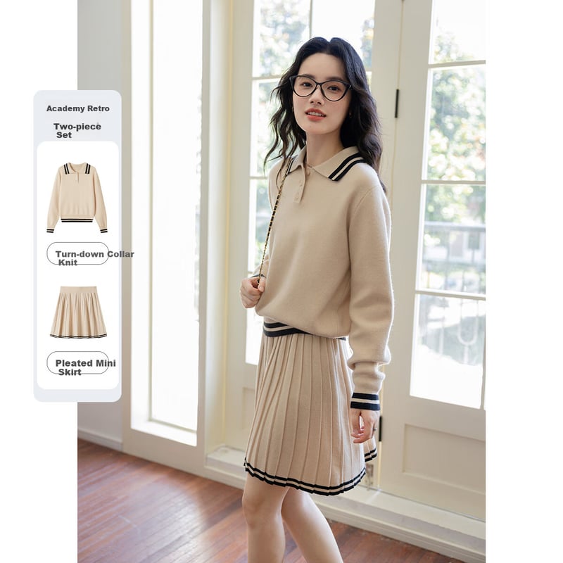 Dme Campus Retro Style Academic Slimming Two-Piece Set