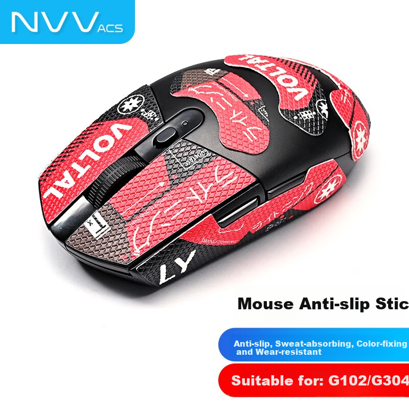 NVV Anti-Slip Mouse Sticker for Logitech G102/G304 - Red