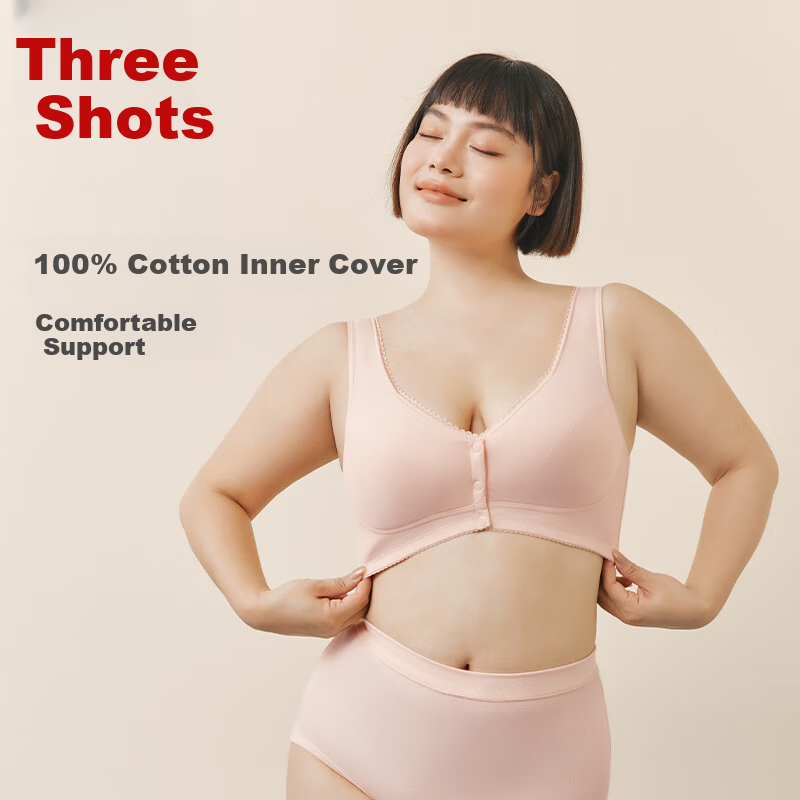 THREEGUN Wireless Cotton Padded Bra with Large Front Opening