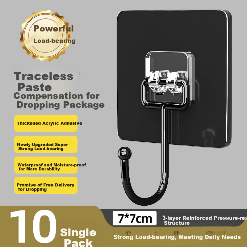 CHUSHE No-Drill Adhesive Hooks - Upgraded Heavy-Duty Wall Mount