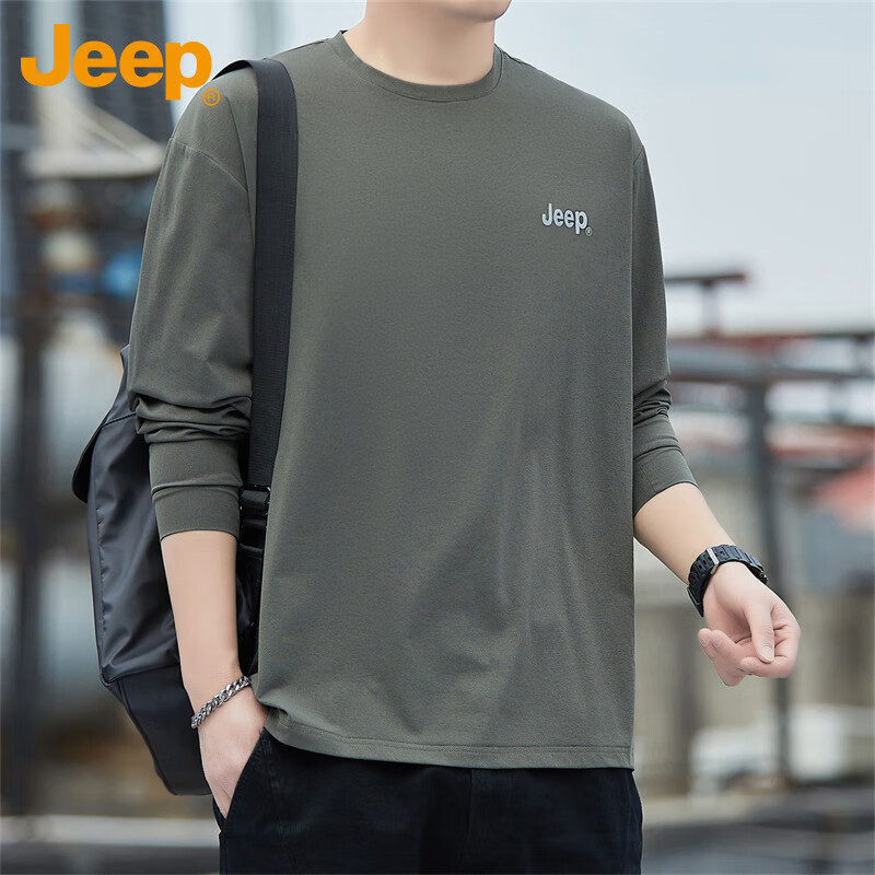 JEEP Men's Long Sleeve T-Shirt - Casual Army Green Top
