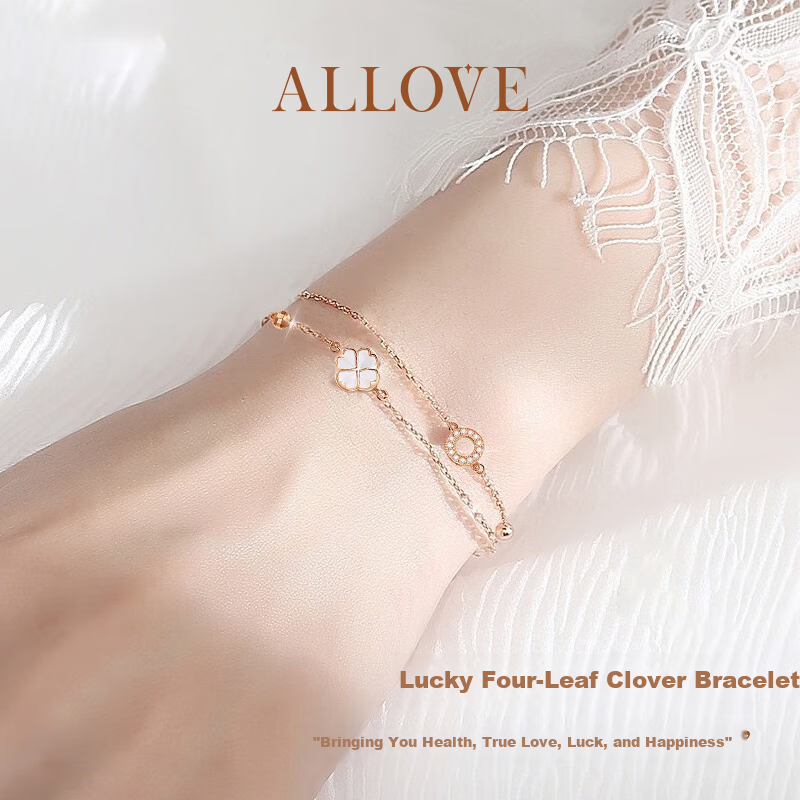 ALLOVE Four-Leaf Clover Silver Bracelet for Women